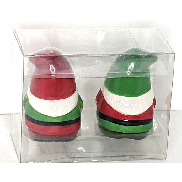 NEW Gnome Christmas SALT AND PEPPER Shaker Set Red Green Hats Pants 3 x … - Picture 2 of 3